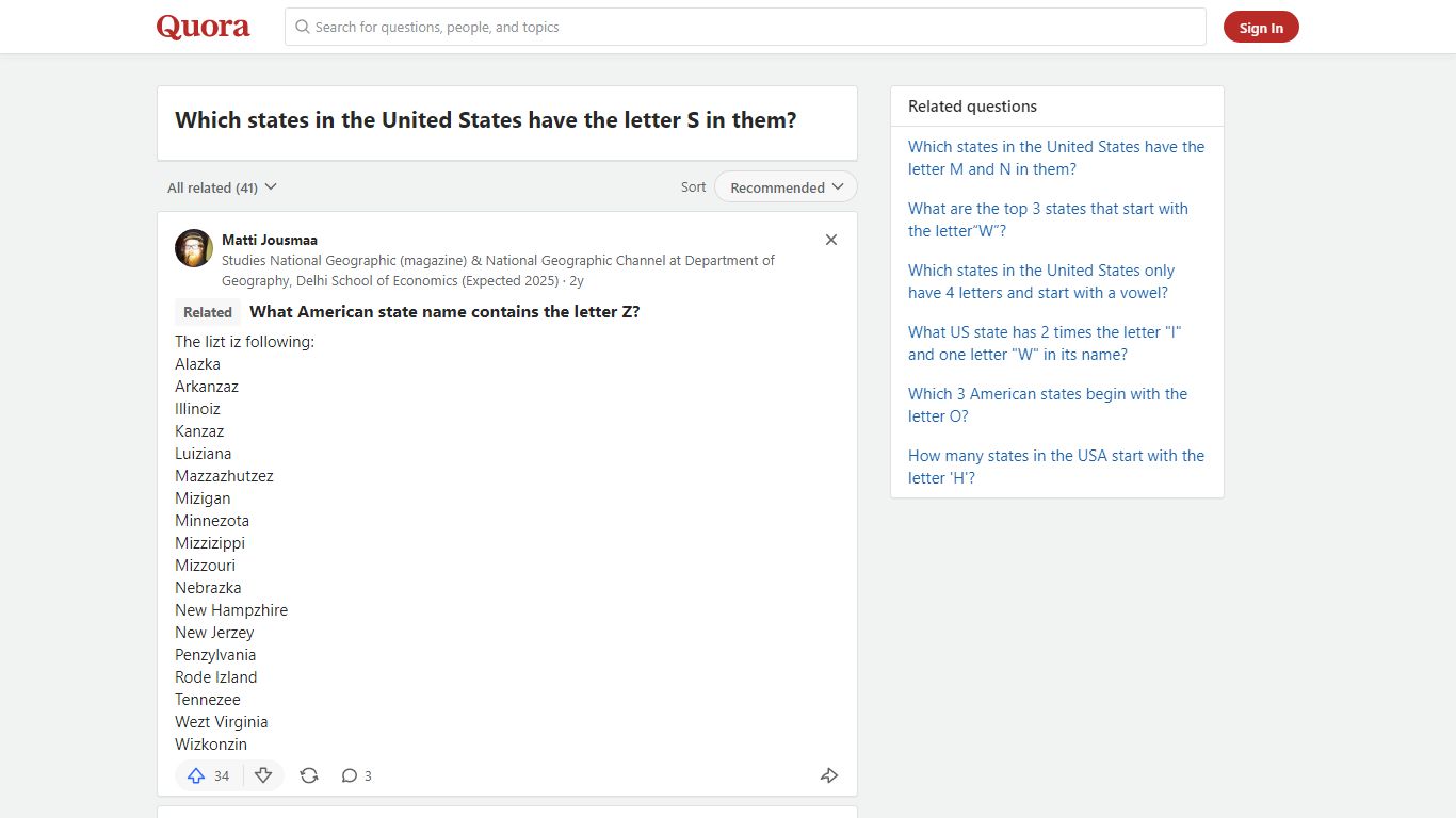Which states in the United States have the letter S in them?